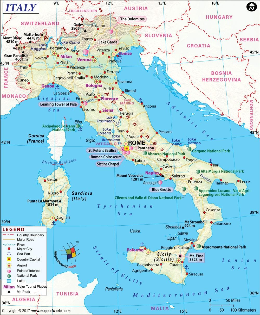 Kaart van napels italië omliggende gebied
