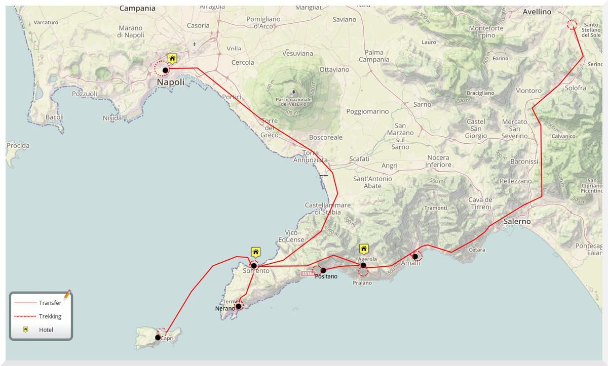 Kaart van napels italië loop toer